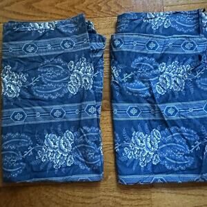 2 RALPH LAUREN BIARRITZ Pillow Shams Covers Blue Antique White Floral Cotton set
